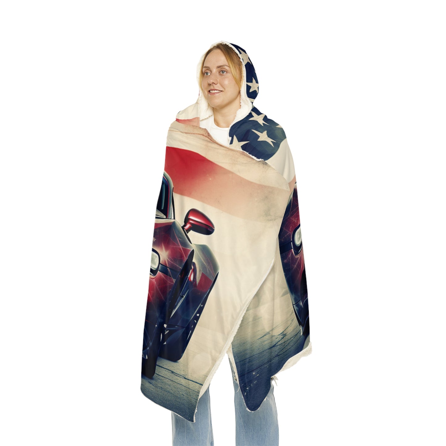 Snuggle Hooded Blanket Abstract American Flag Background Bugatti 1