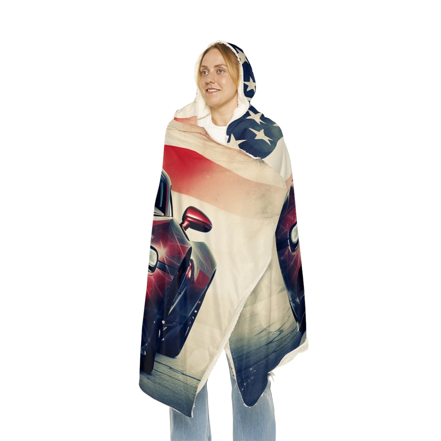 Snuggle Hooded Blanket Abstract American Flag Background Bugatti 1