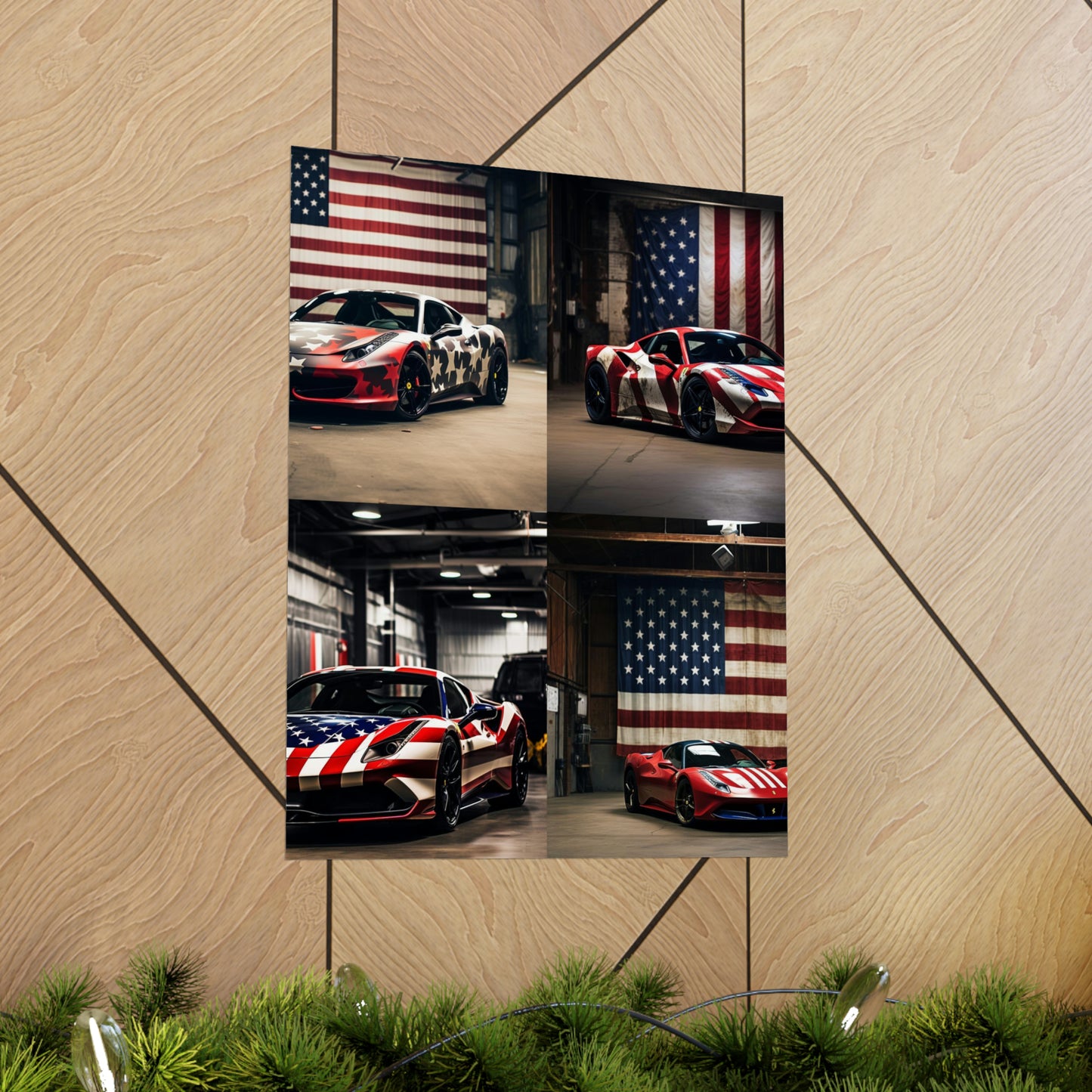 Premium Matte Vertical Posters American Flag Farrari 5