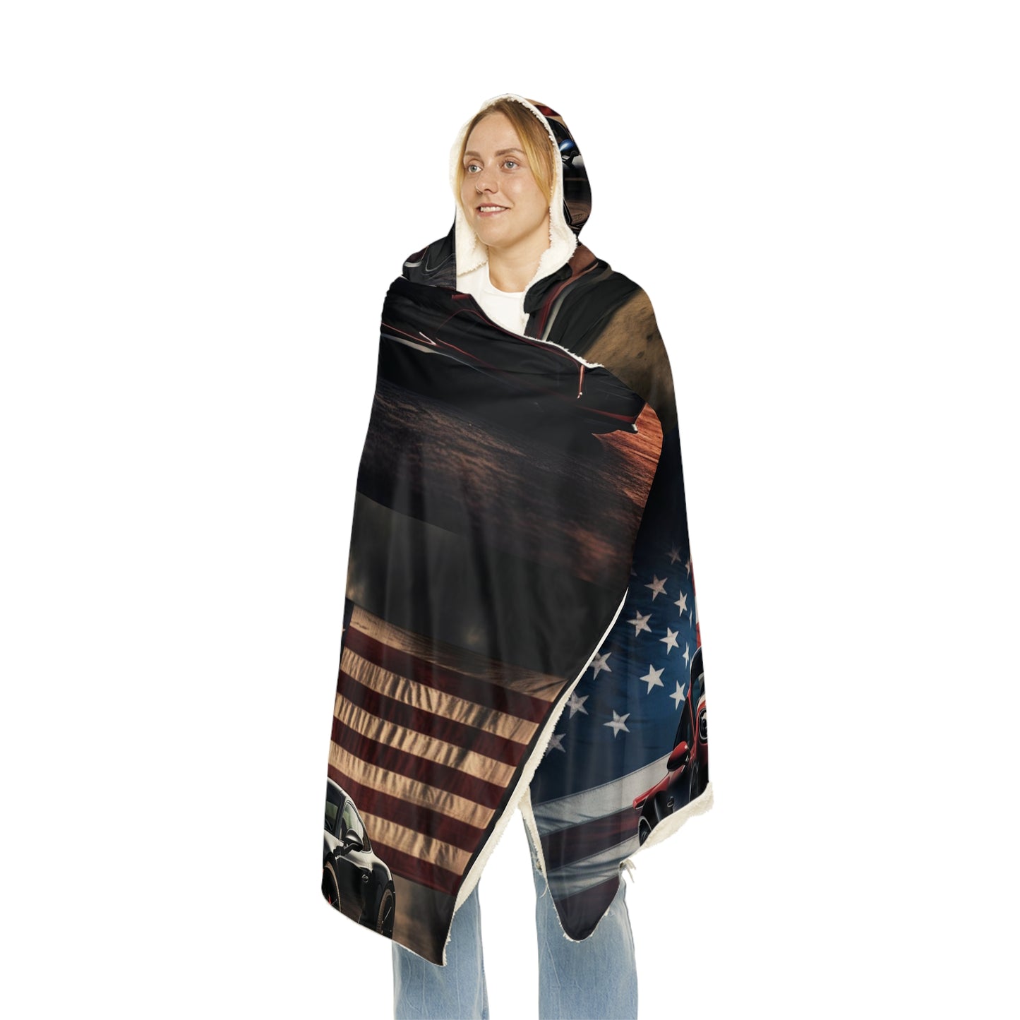 Snuggle Hooded Blanket American Flag Background Porsche 5