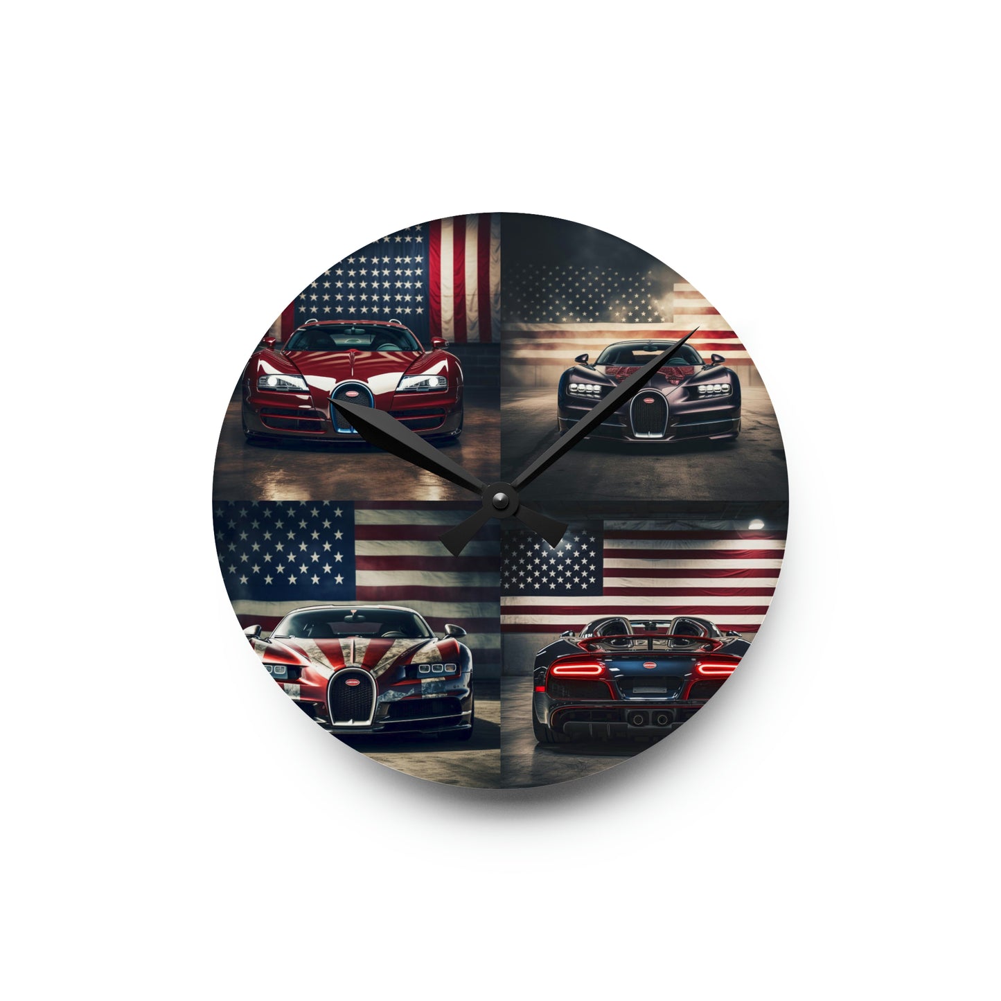 Acrylic Wall Clock American Flag Background Bugatti 5