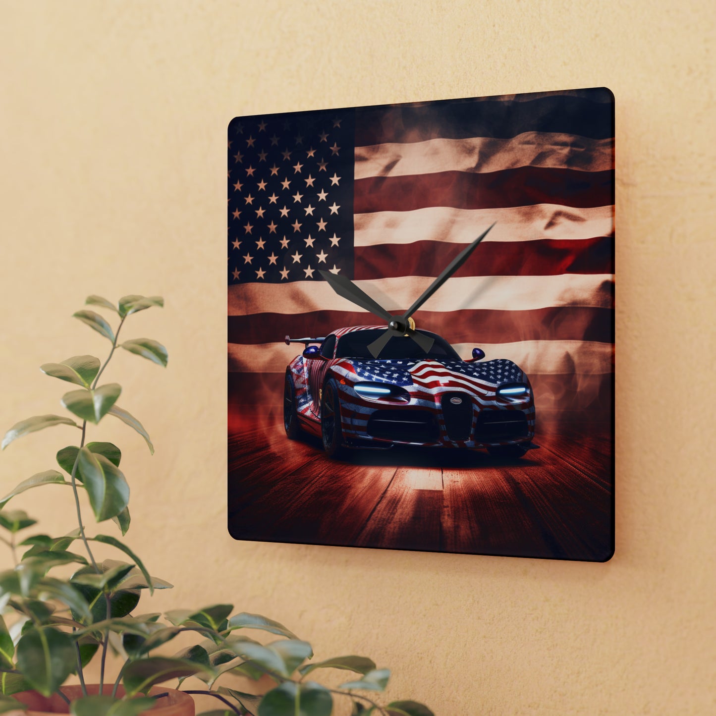 Acrylic Wall Clock Abstract American Flag Background Bugatti 2