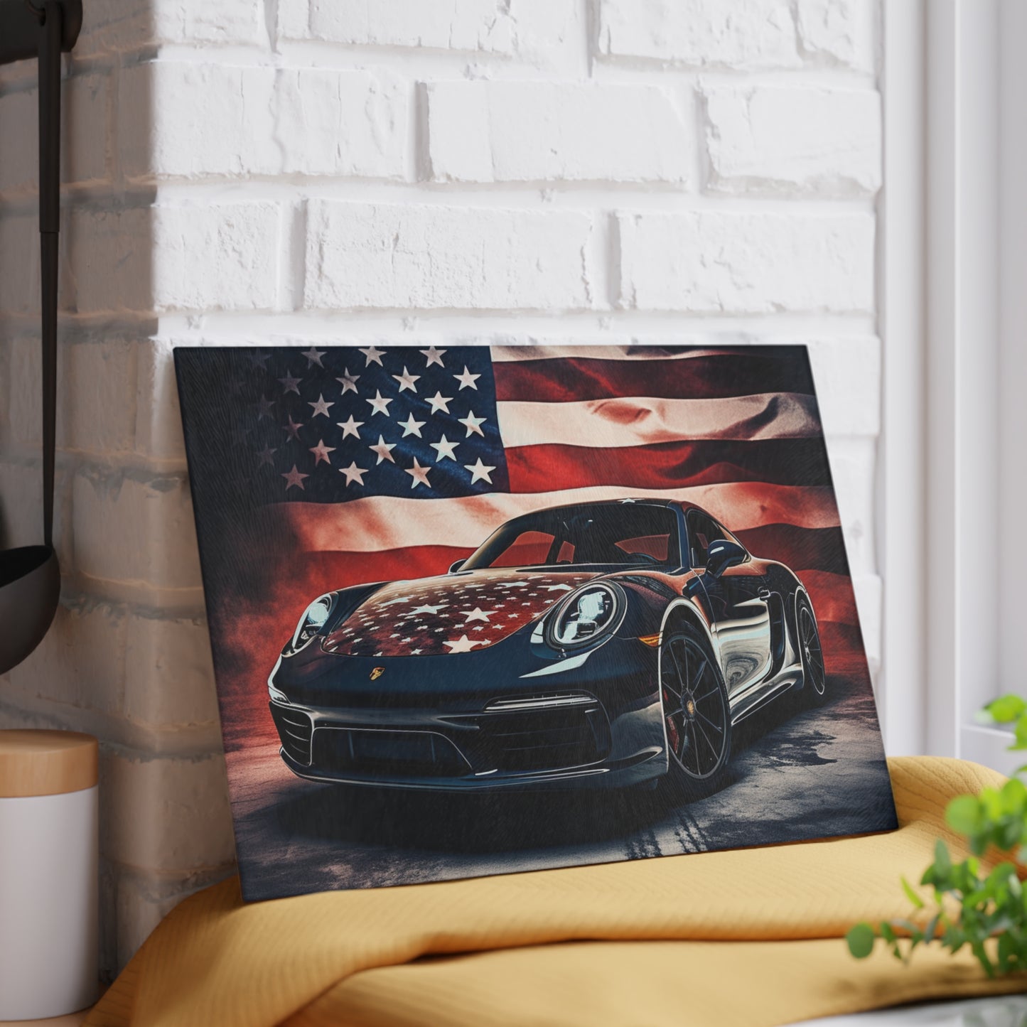 Glass Cutting Board Abstract American Flag Background Porsche 2