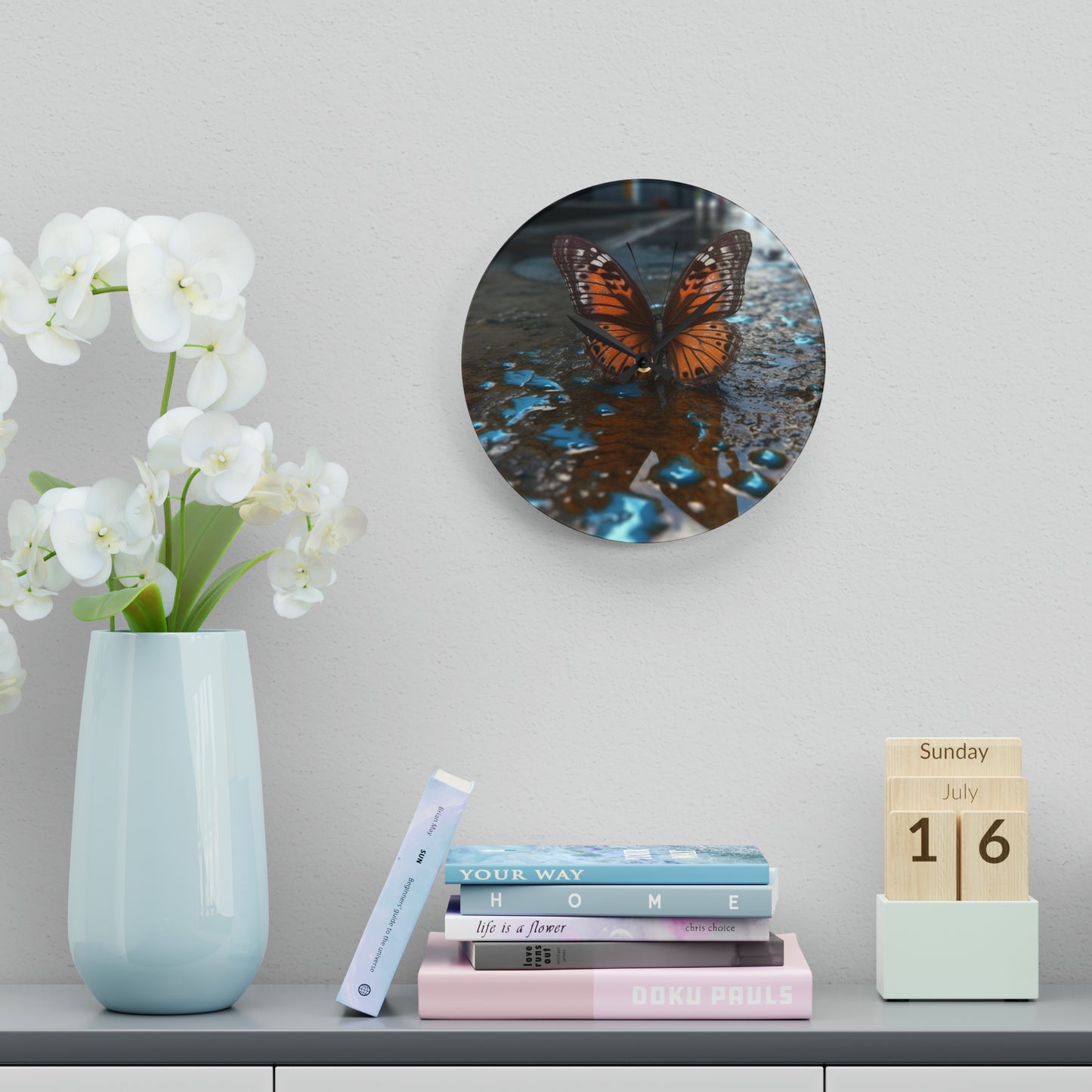 Acrylic Wall Clock Water Butterfly Street 2