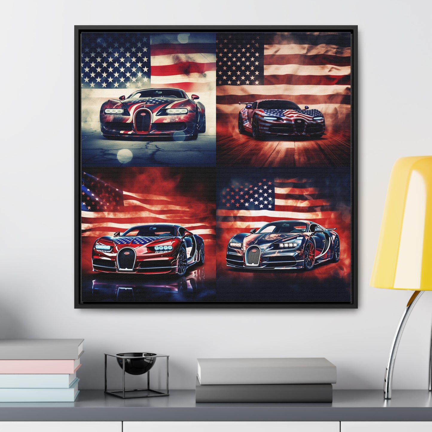 Gallery Canvas Wraps, Square Frame Abstract American Flag Background Bugatti 5