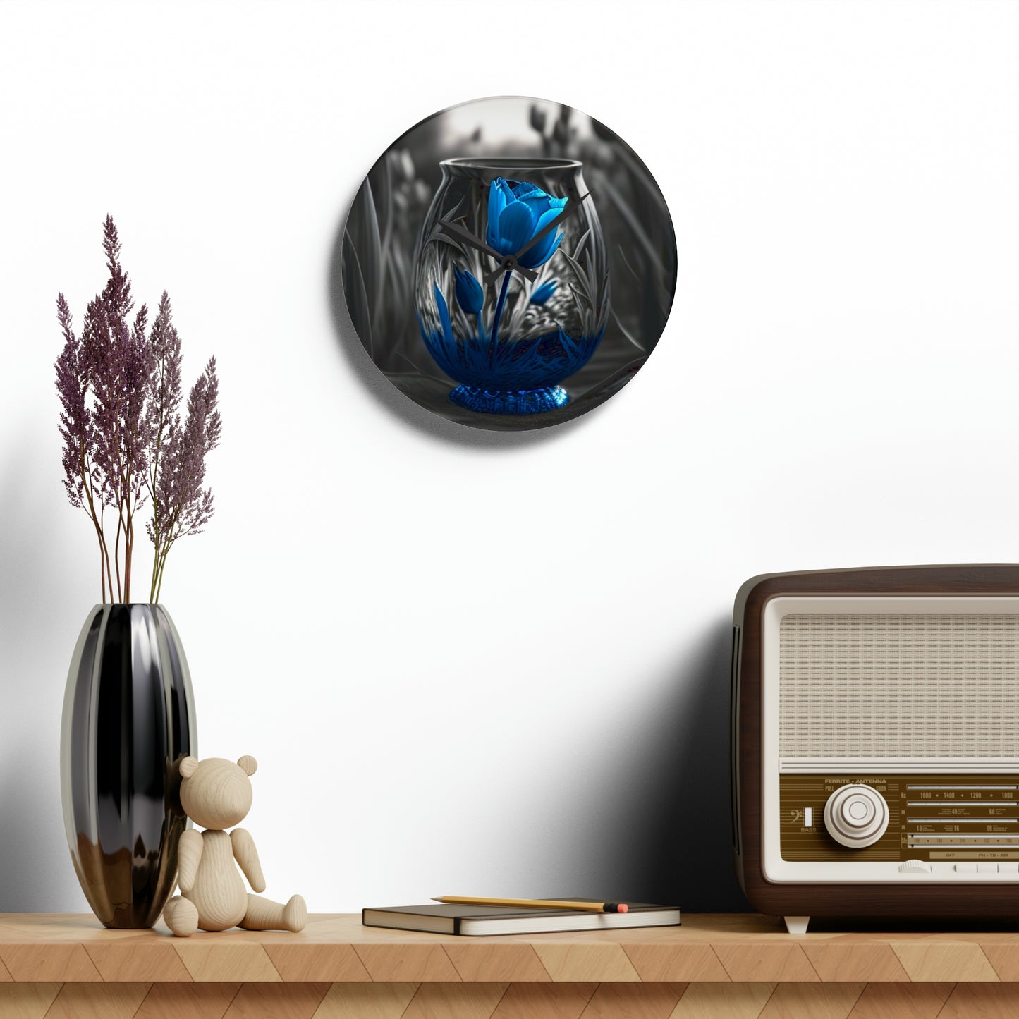 Acrylic Wall Clock Tulip Blue 3