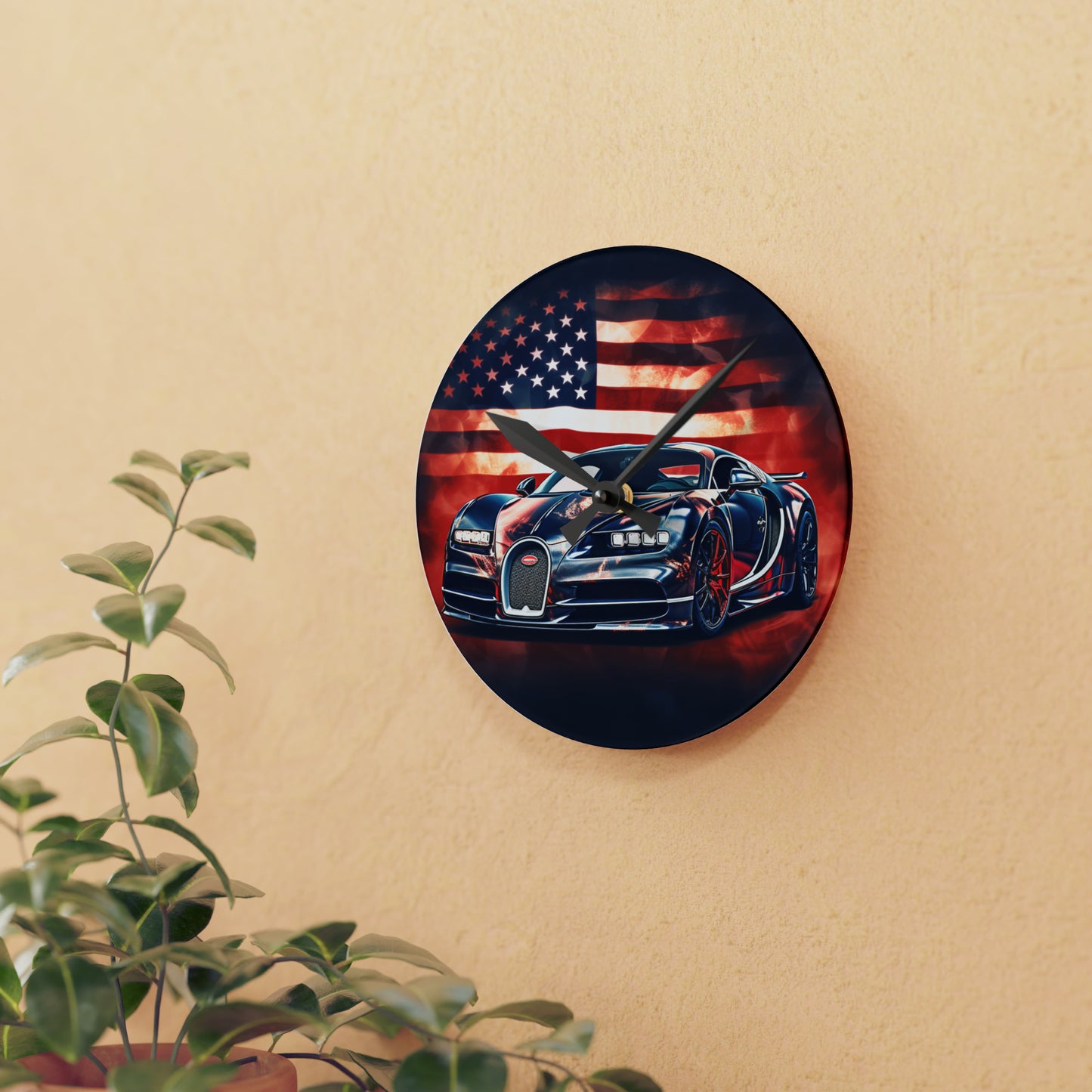 Acrylic Wall Clock Abstract American Flag Background Bugatti 4