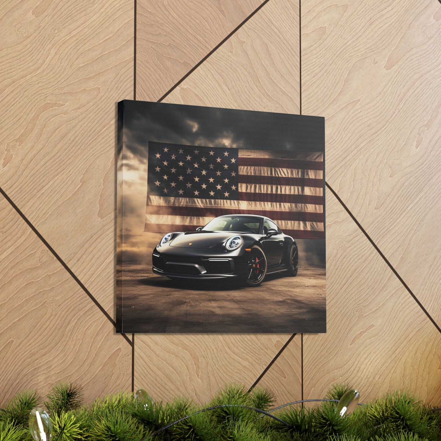 Canvas Gallery Wraps American Flag Background Porsche 4