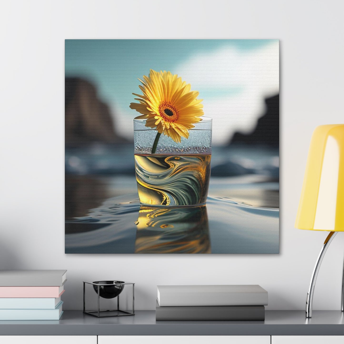 Canvas Gallery Wraps yello Gerbera glass 2
