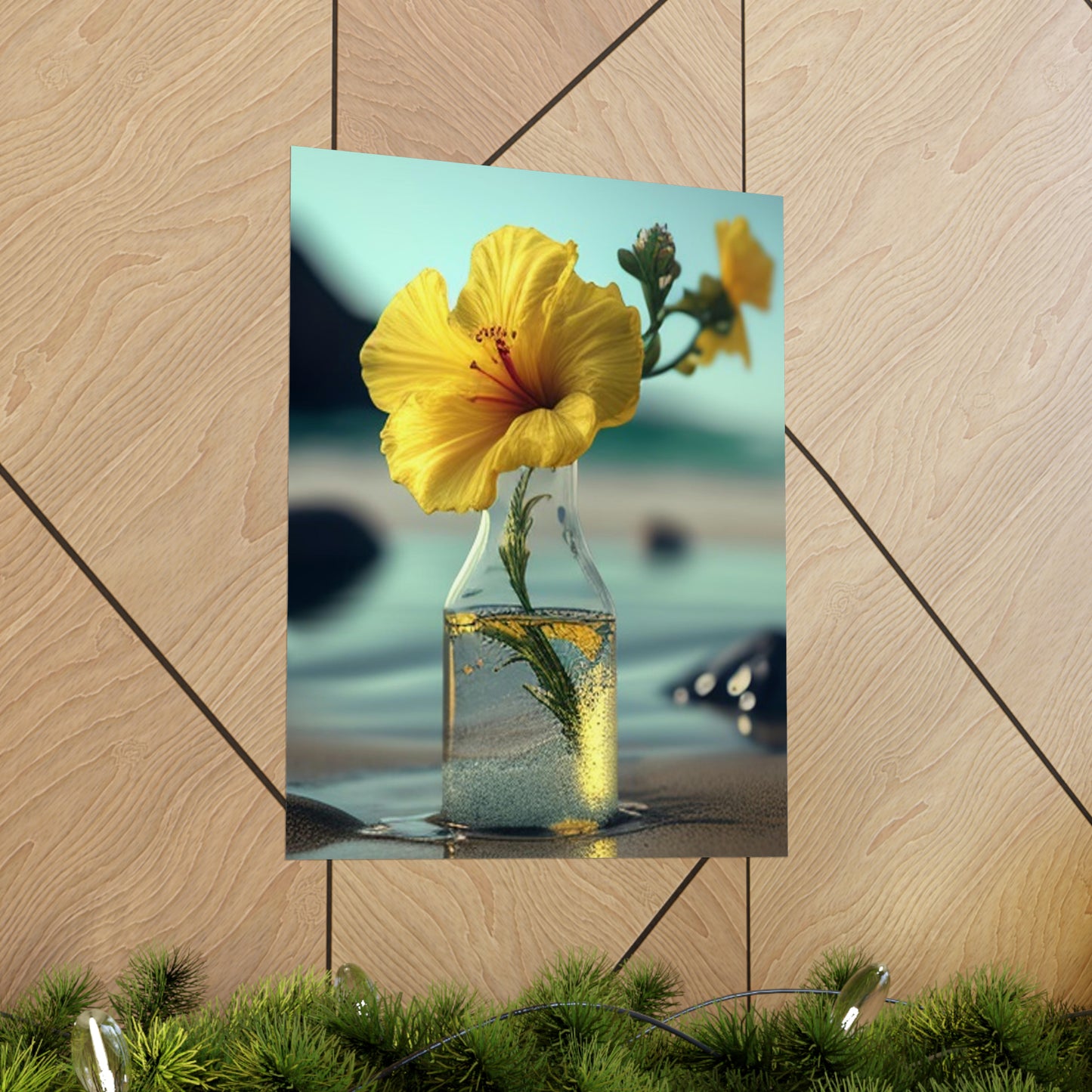 Premium Matte Vertical Posters Yellow Hibiscus glass 3