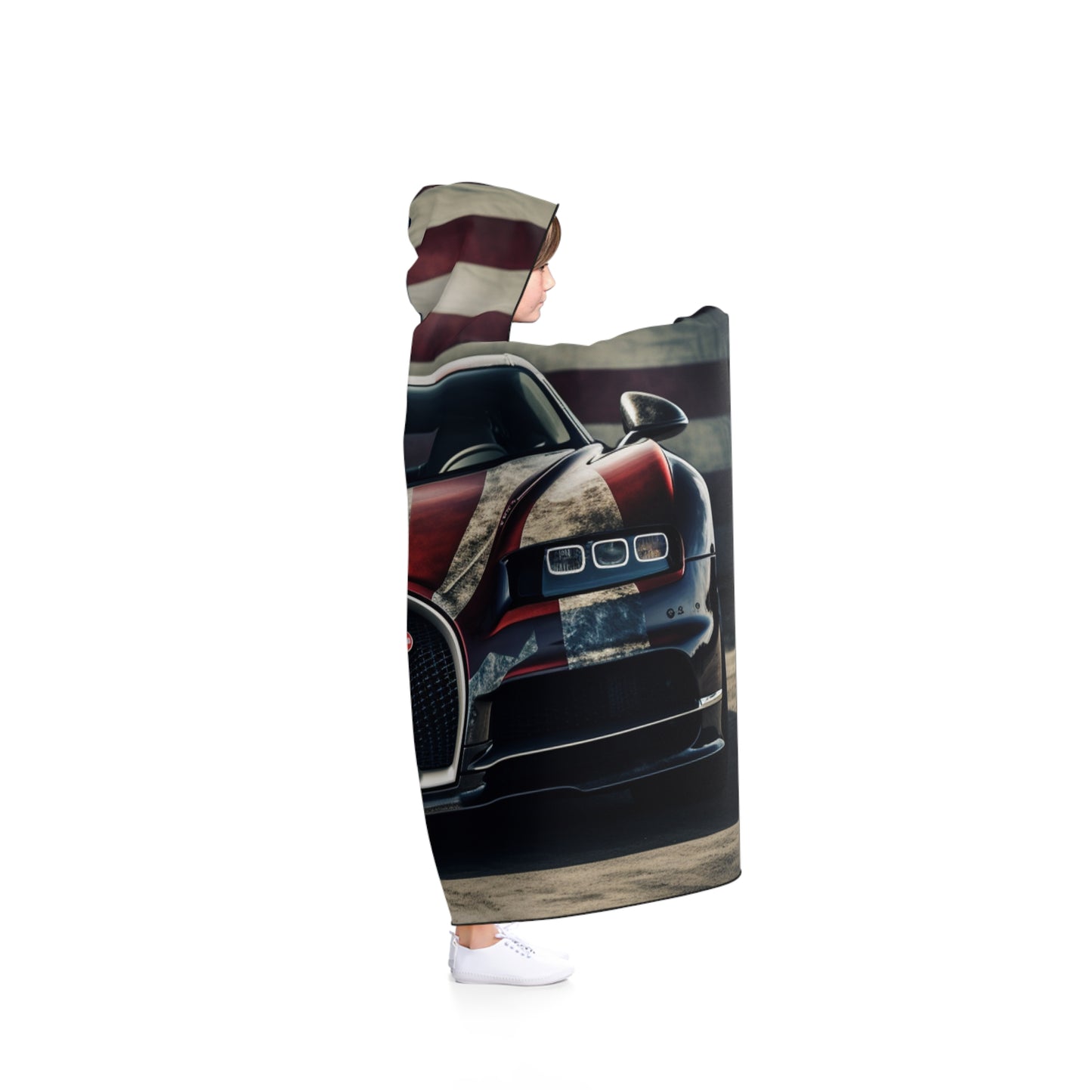 Hooded Blanket American Flag Background Bugatti 3