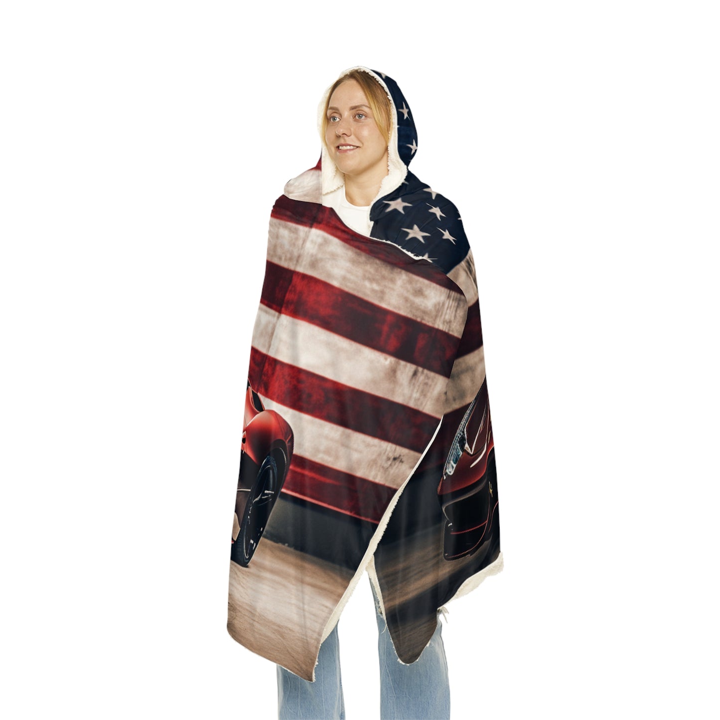 Snuggle Hooded Blanket American Flag Background Ferrari 4