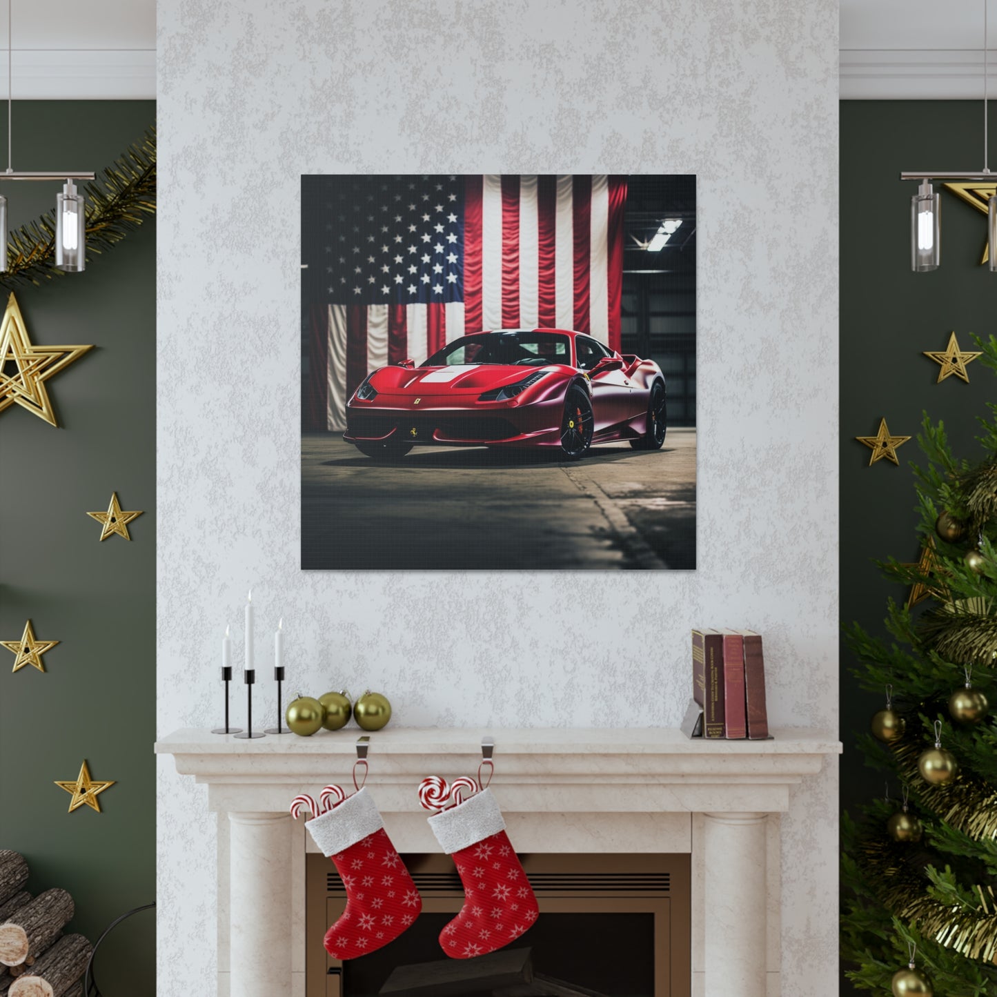 Canvas Gallery Wraps American Flag Background Ferrari 3