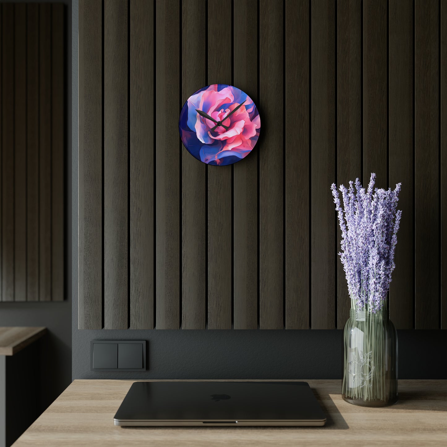 Acrylic Wall Clock Pink & Blue Tulip Rose 1