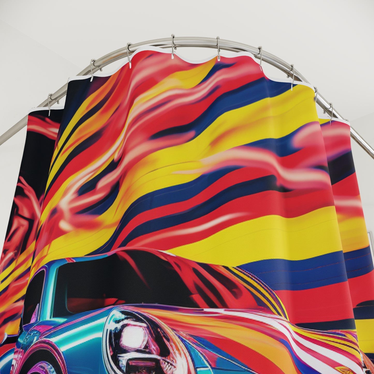 Polyester Shower Curtain Macro American Flag Porsche 2