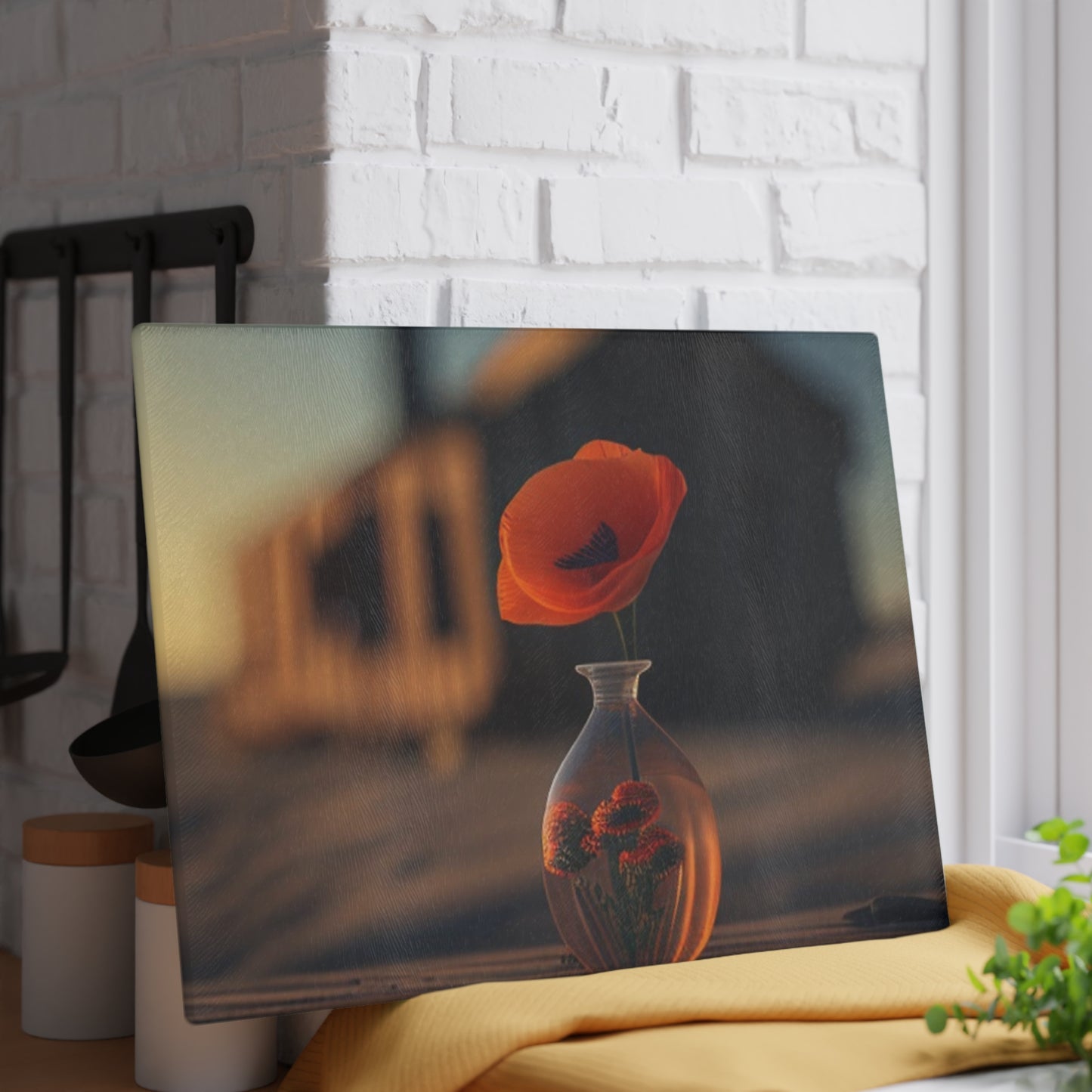 Glass Cutting Board Orange Poppy in a Vase 3