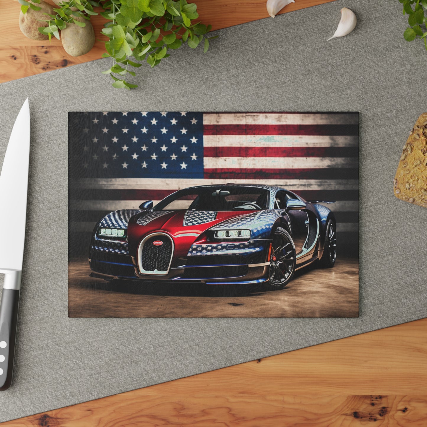 Glass Cutting Board Bugatti American Flag 1