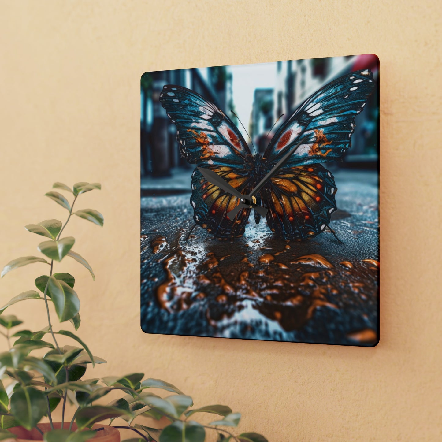 Acrylic Wall Clock Water Butterfly Street 3