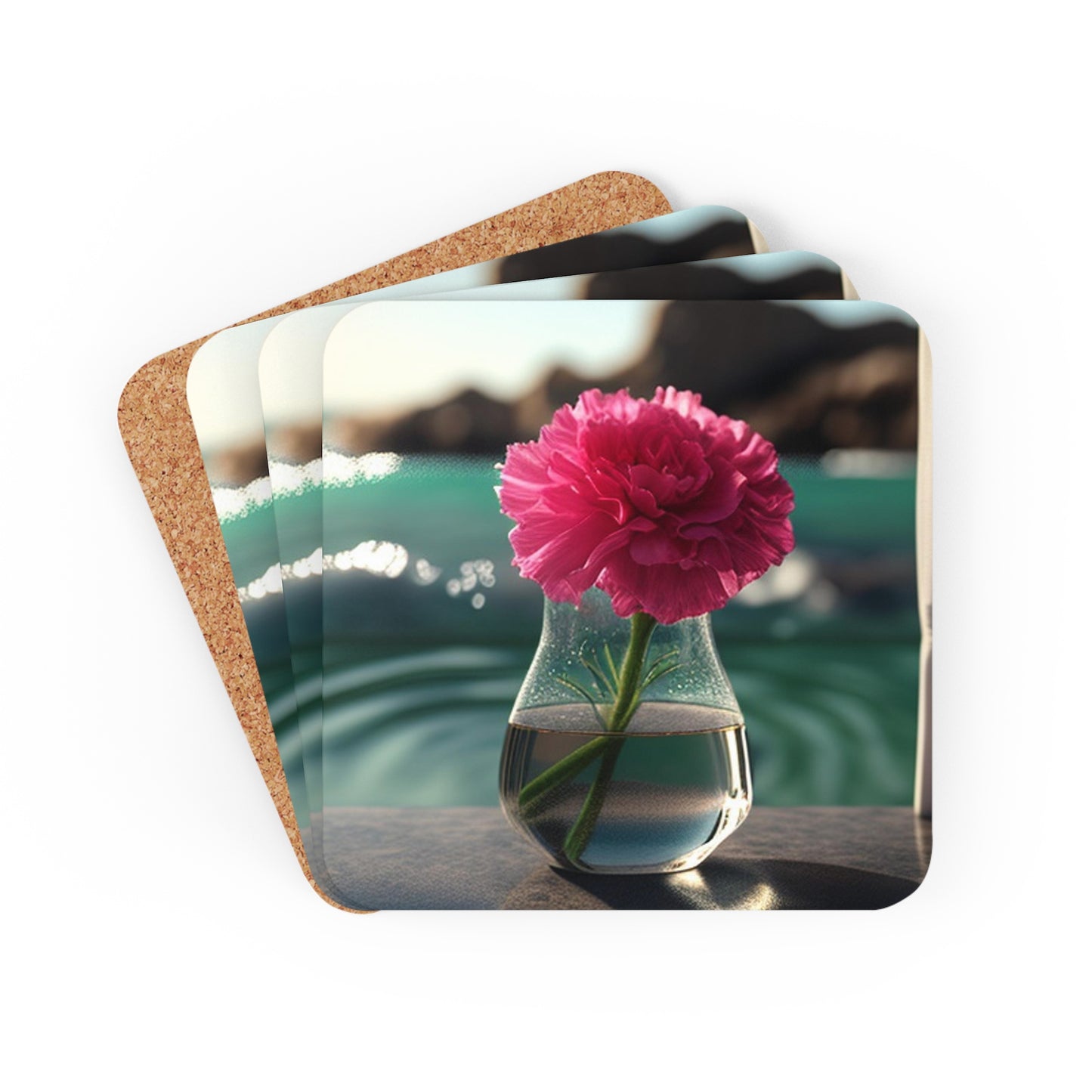 Corkwood Coaster Set Carnation 4