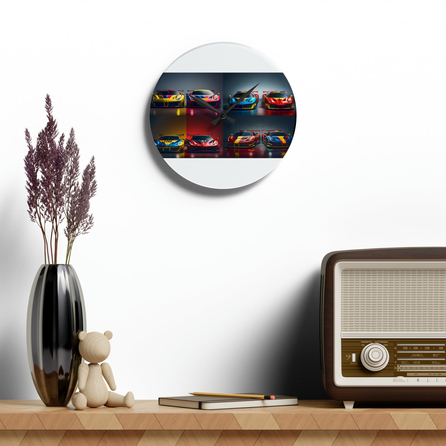 Acrylic Wall Clock Ferrari Red Blue 5