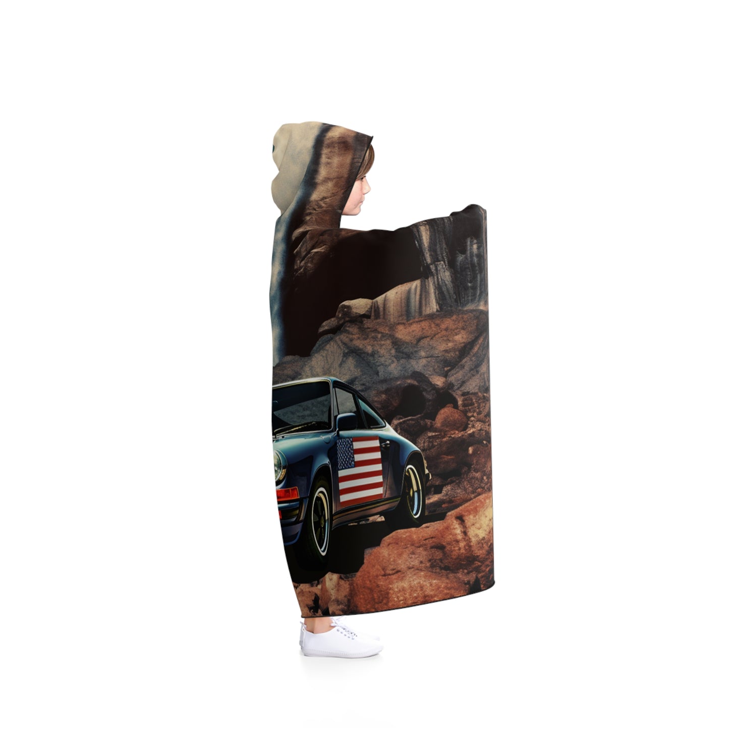 Hooded Blanket American Flag Porsche Abstract 2