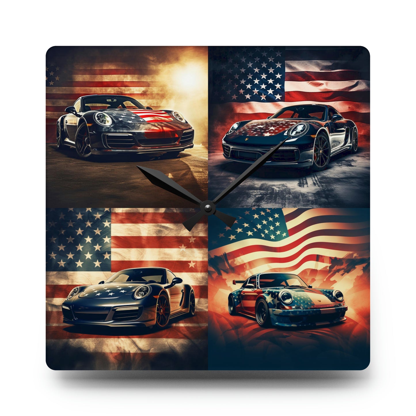 Acrylic Wall Clock Abstract American Flag Background Porsche 5