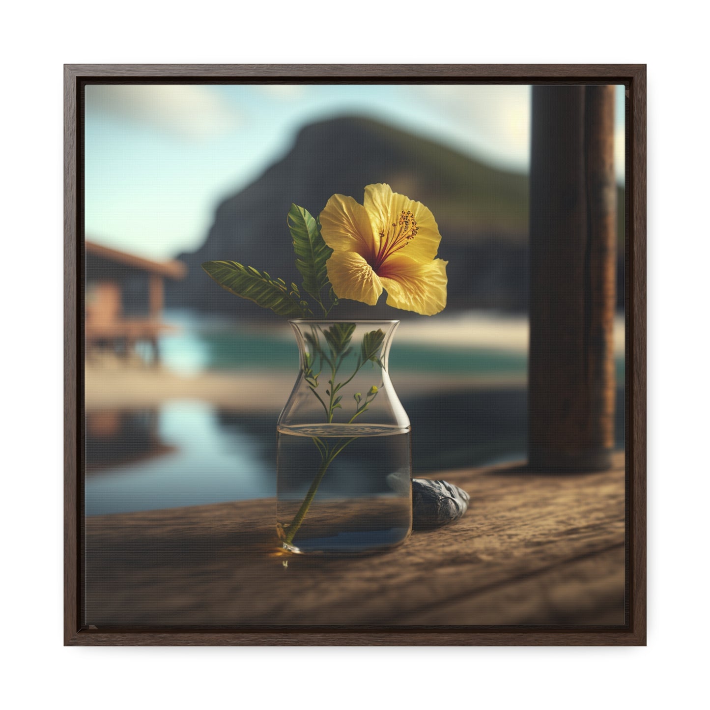 Gallery Canvas Wraps, Square Frame Yellow Hibiscus Wood 4