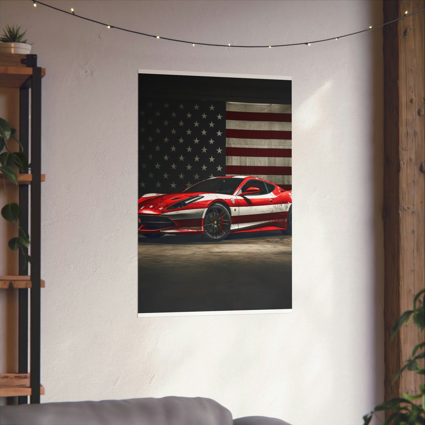 Premium Matte Vertical Posters American Flag Background Ferrari 1