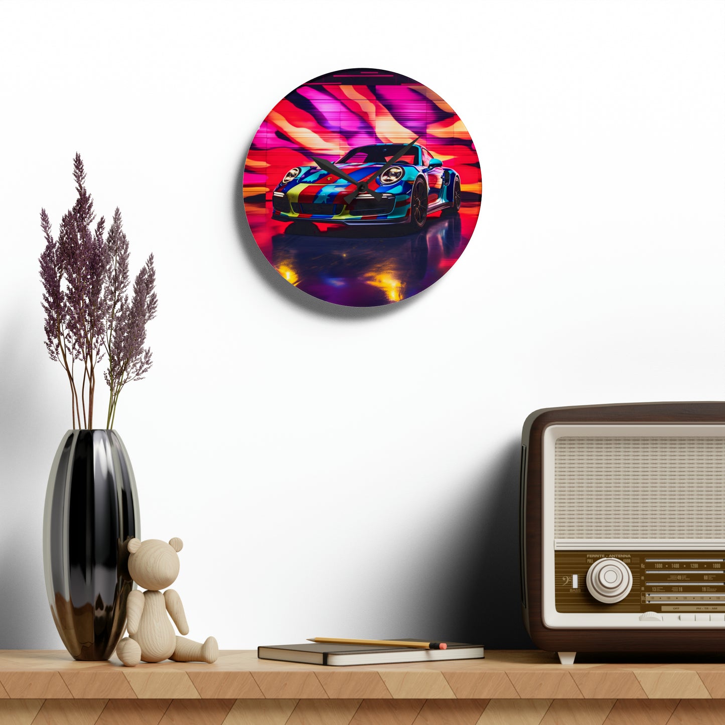 Acrylic Wall Clock Macro American Flag Porsche 1