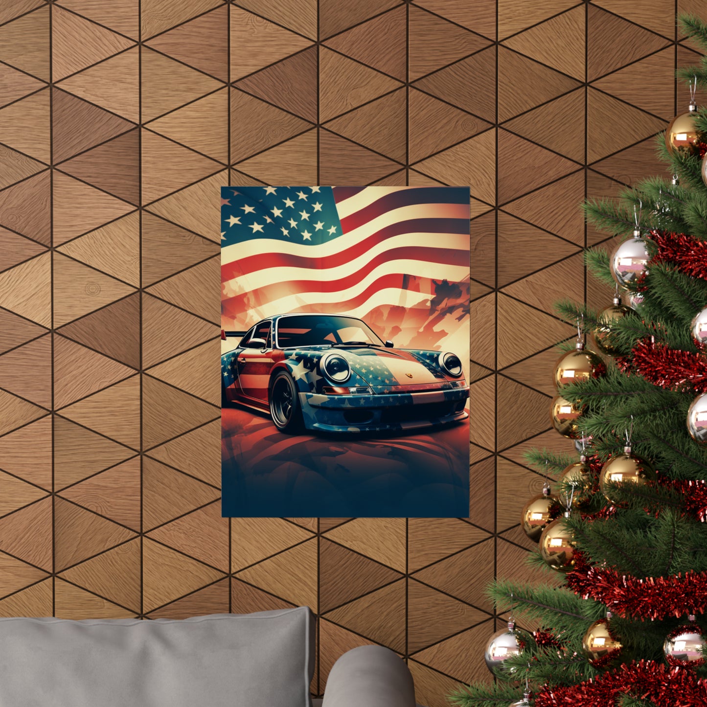 Premium Matte Vertical Posters Abstract American Flag Background Porsche 4