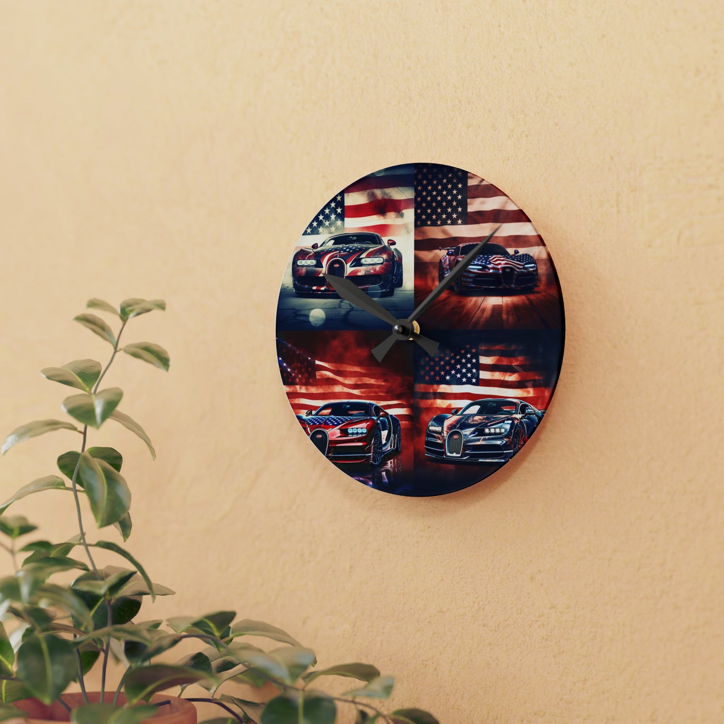 Acrylic Wall Clock Abstract American Flag Background Bugatti 5