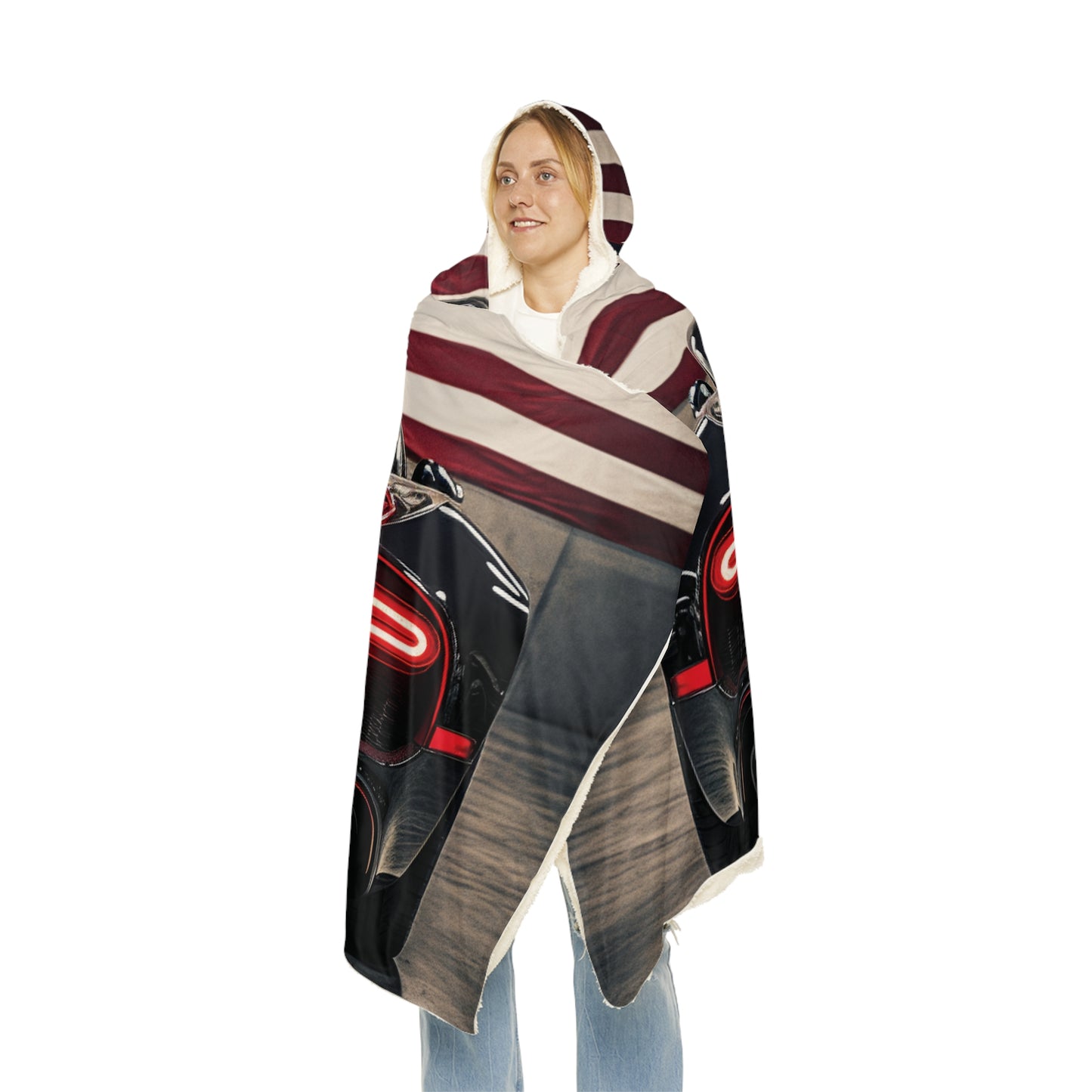 Snuggle Hooded Blanket American Flag Background Bugatti 4