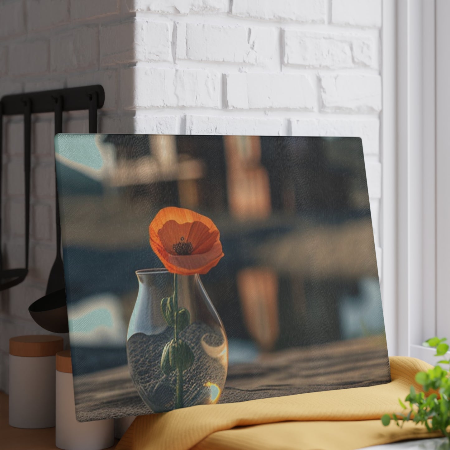 Glass Cutting Board Orange Poppy in a Vase 4