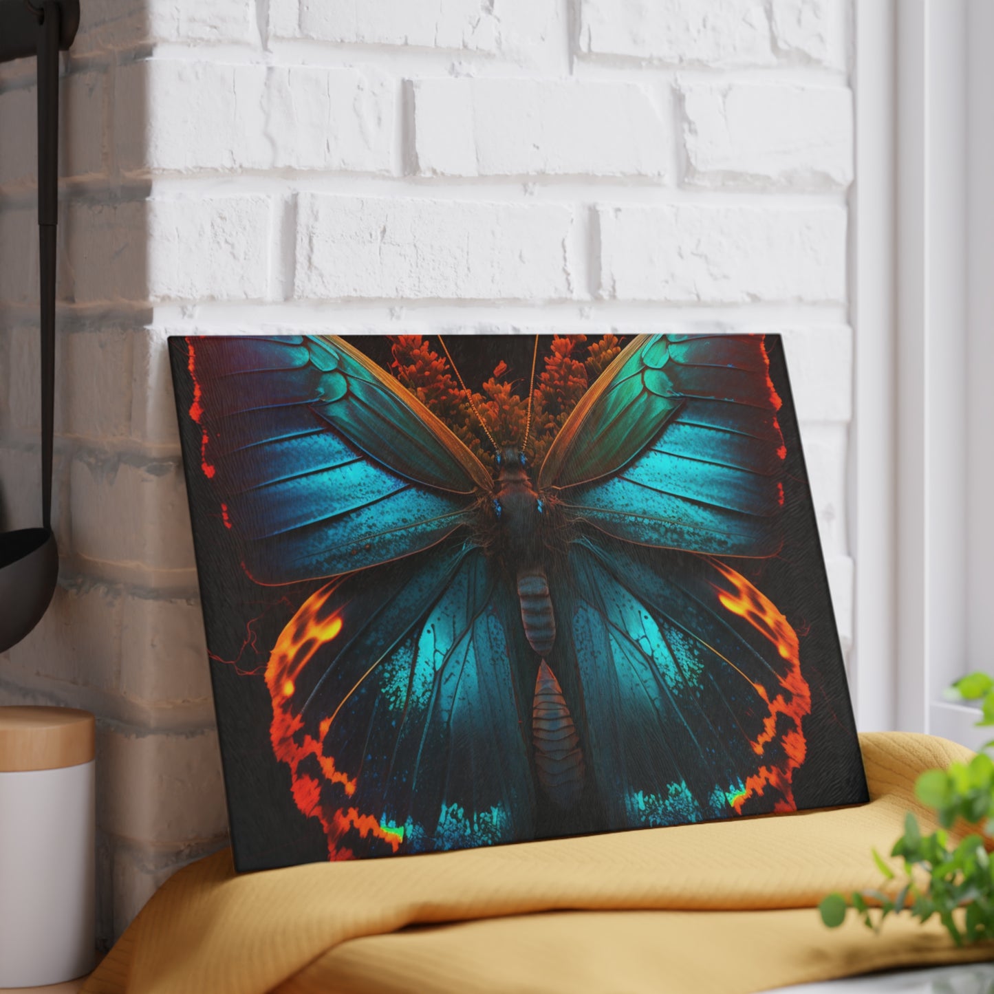 Glass Cutting Board Neon Butterfly Flair 3