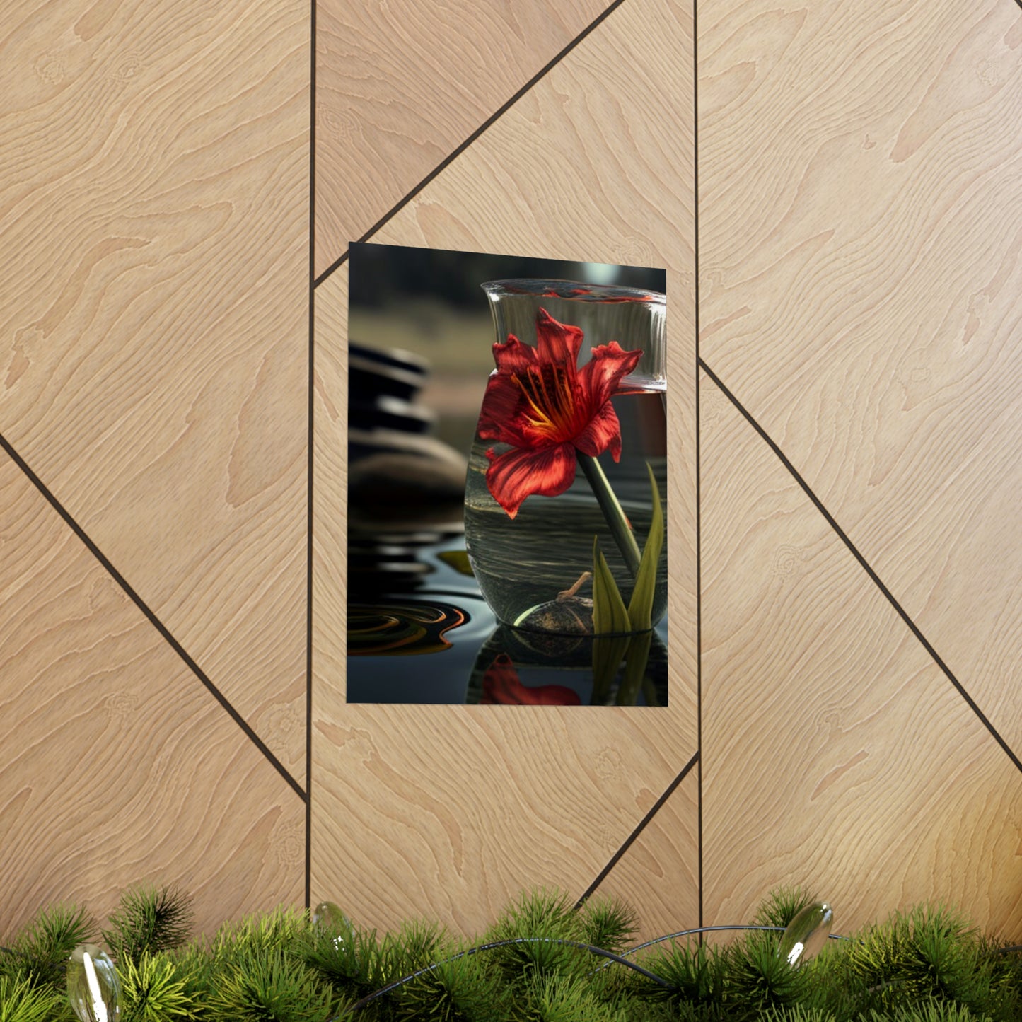 Premium Matte Vertical Posters Red Lily in a Glass vase 4