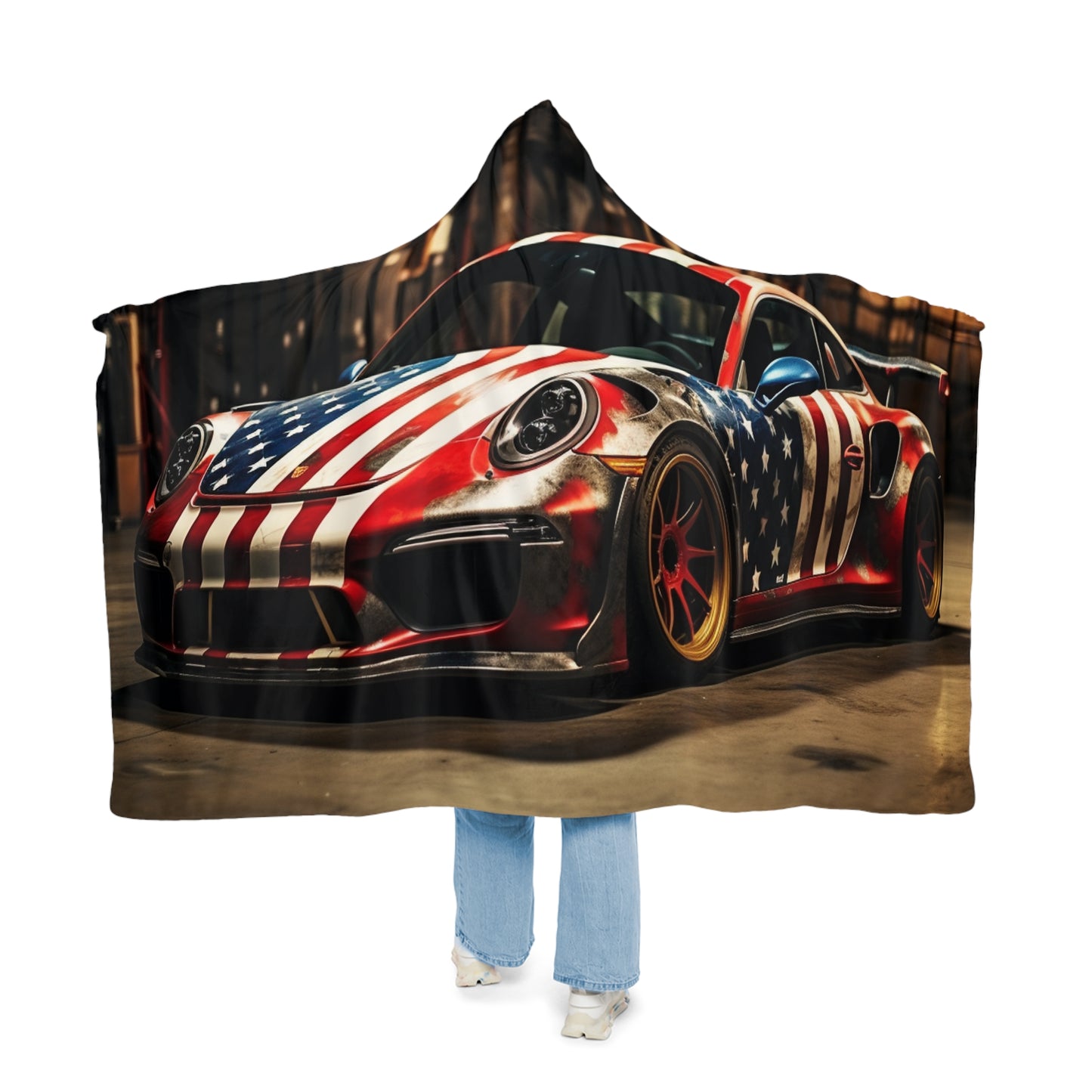 Snuggle Hooded Blanket American Flag Porsche 4
