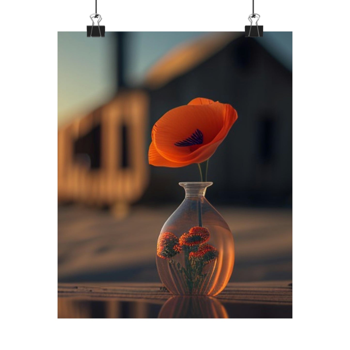 Premium Matte Vertical Posters Orange Poppy in a Vase 3