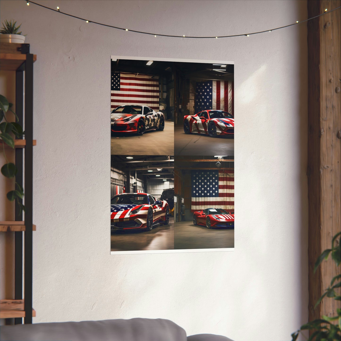 Premium Matte Vertical Posters American Flag Farrari 5