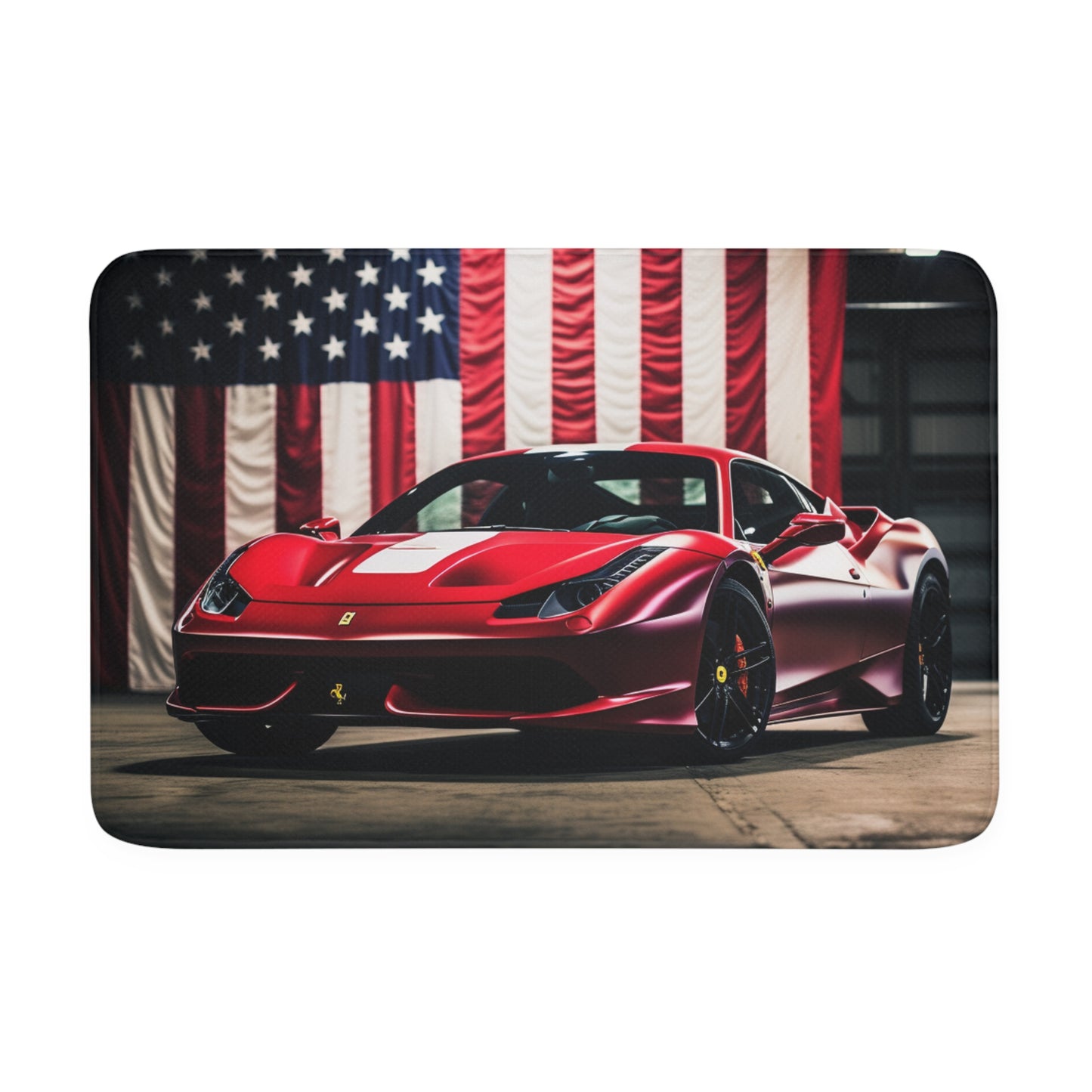 Memory Foam Bath Mat American Flag Background Ferrari 3