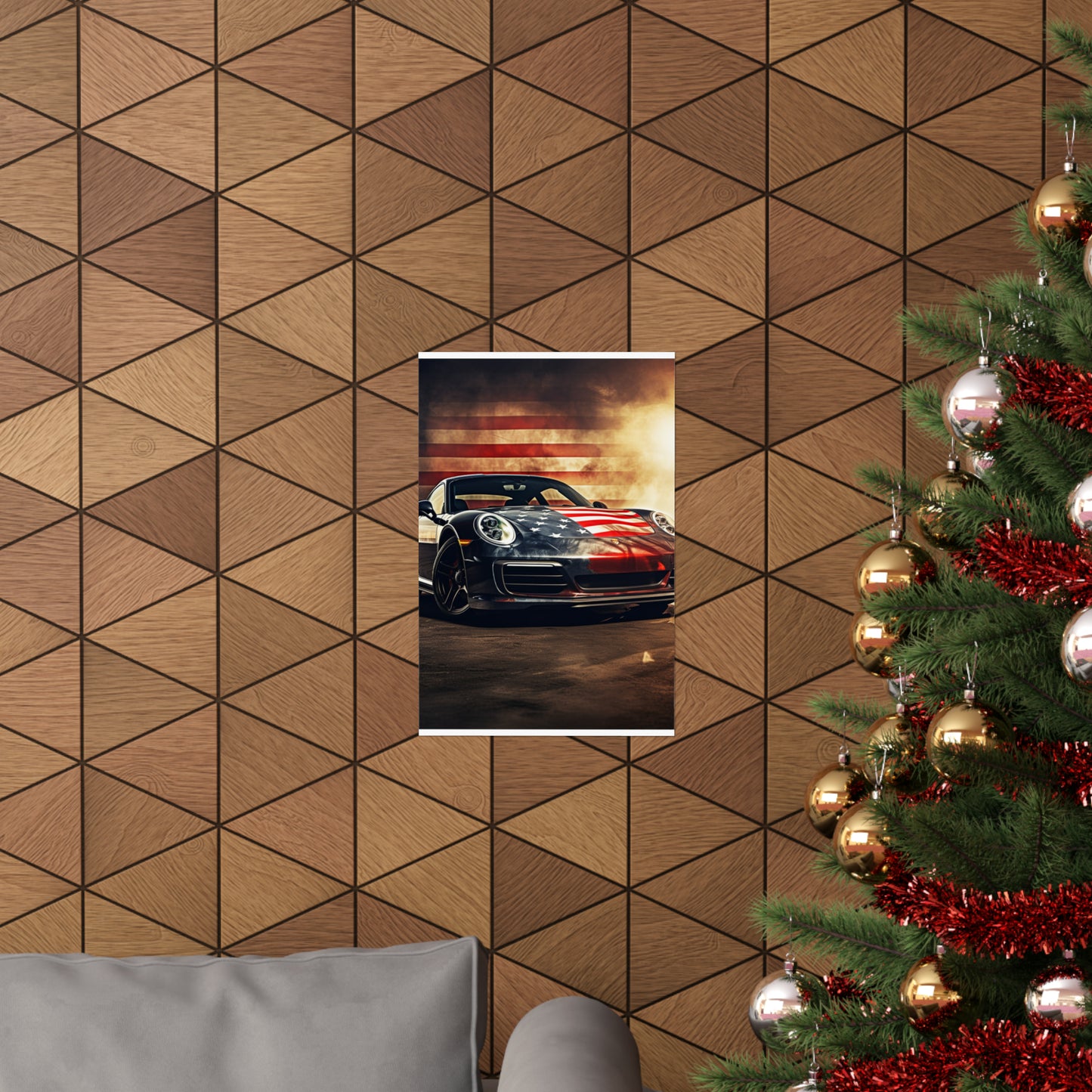 Premium Matte Vertical Posters Abstract American Flag Background Porsche 1