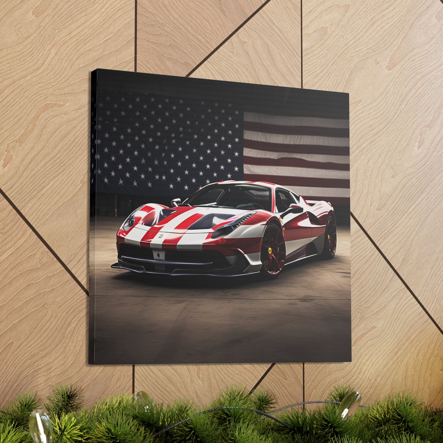 Canvas Gallery Wraps American Flag Background Ferrari 2