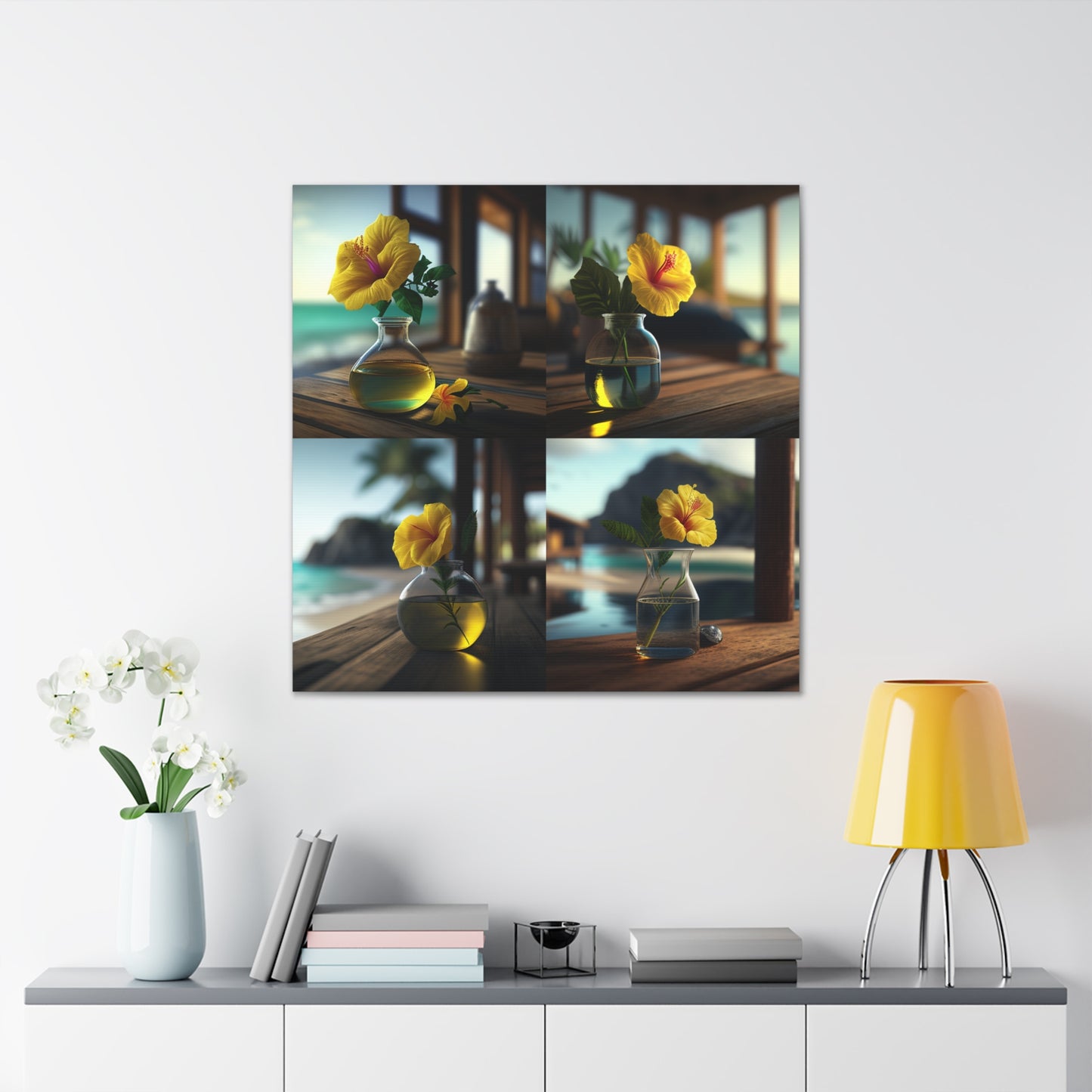 Canvas Gallery Wraps Yellow Hibiscus Wood 5