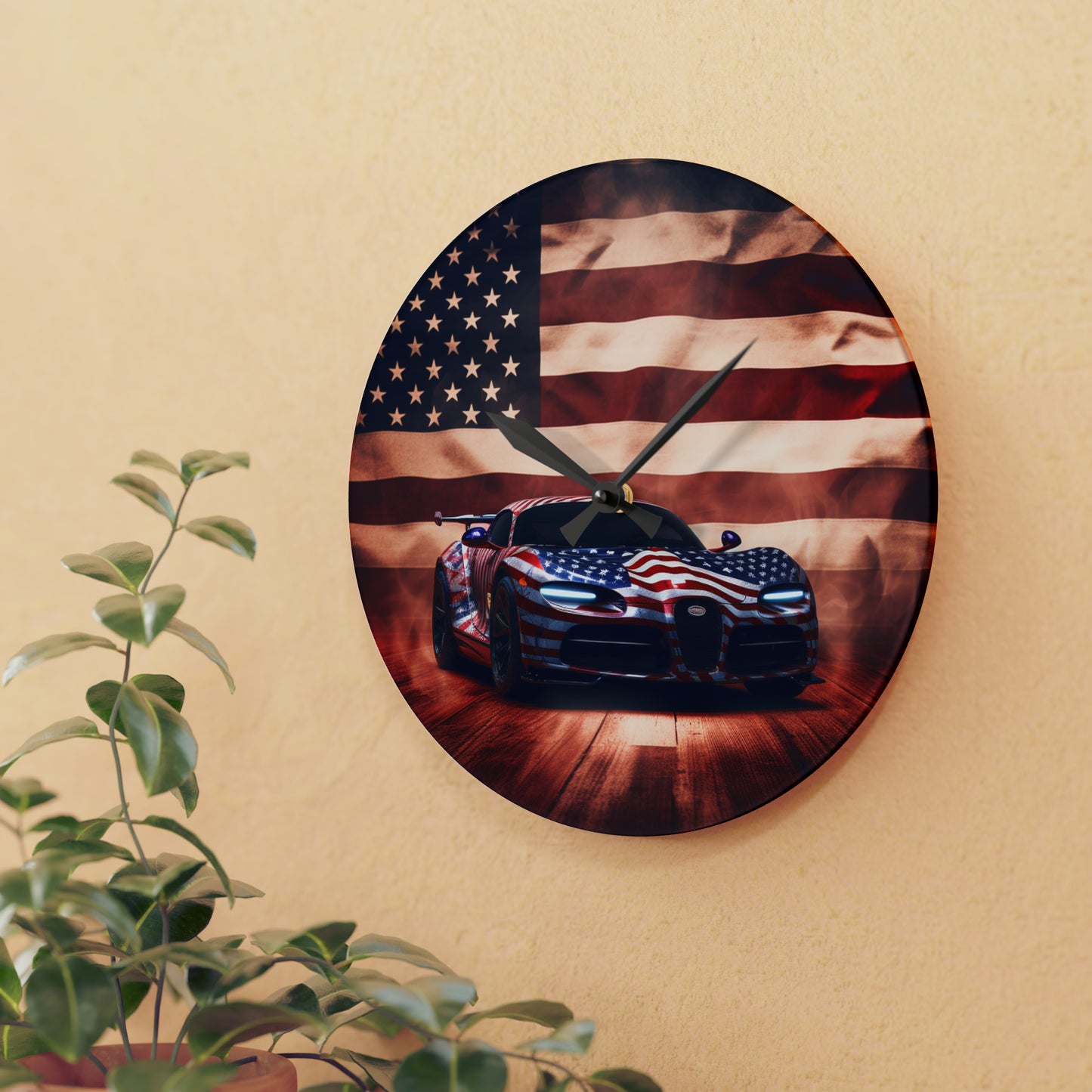 Acrylic Wall Clock Abstract American Flag Background Bugatti 2