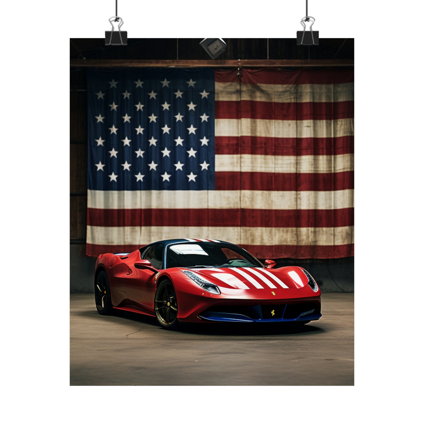 Premium Matte Vertical Posters American Flag Farrari 4