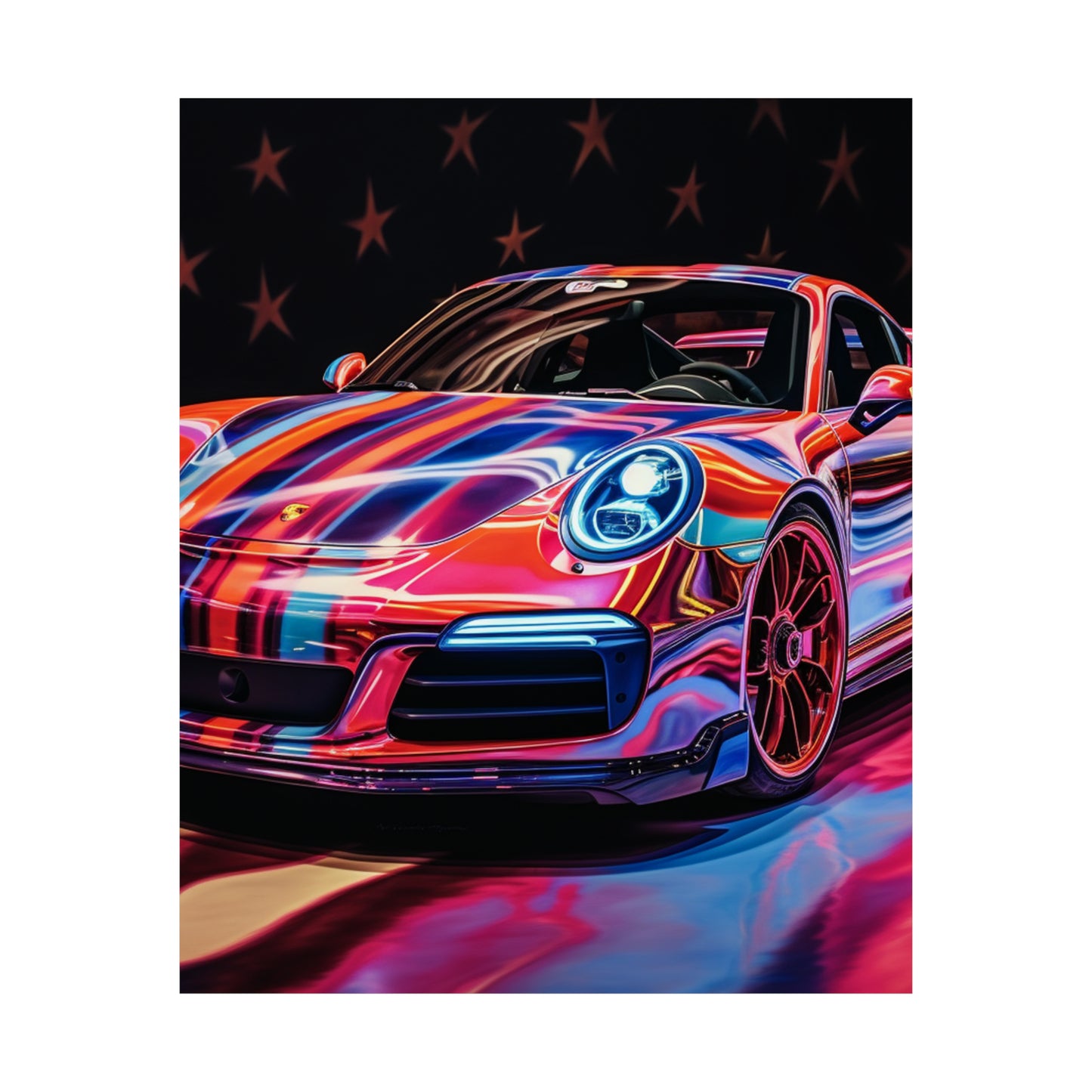 Premium Matte Vertical Posters Macro American Flag Porsche 4