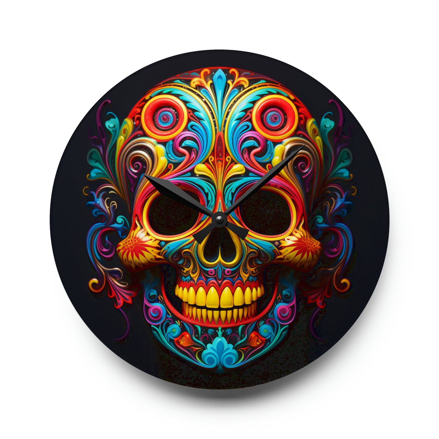 Acrylic Wall Clock Macro Skull Color 1