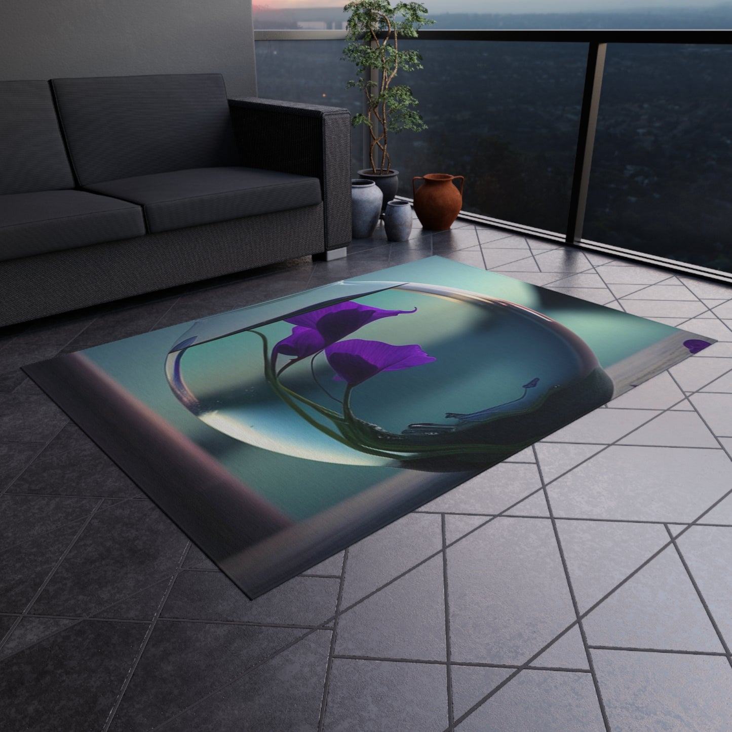 Outdoor Rug  Purple Sweet pea in a vase 2