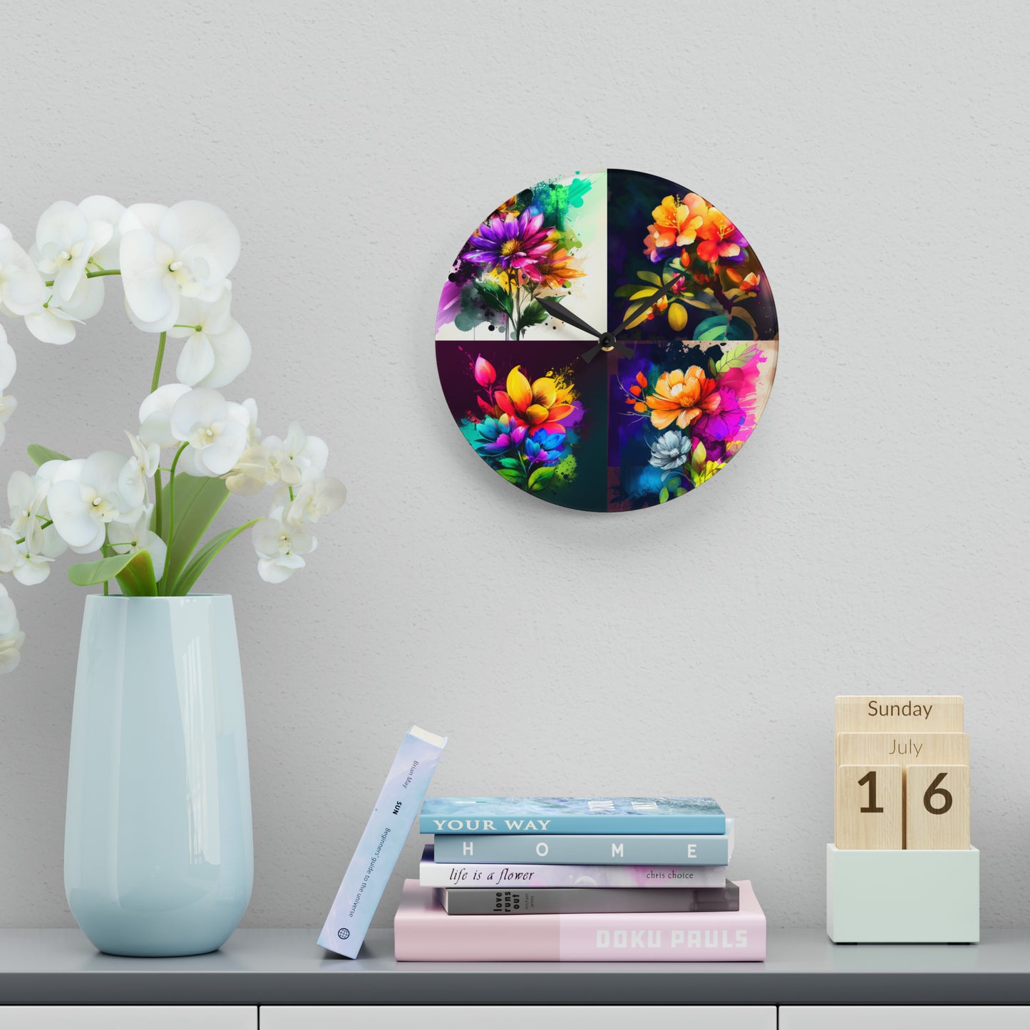 Acrylic Wall Clock Bright Spring Flowers 5