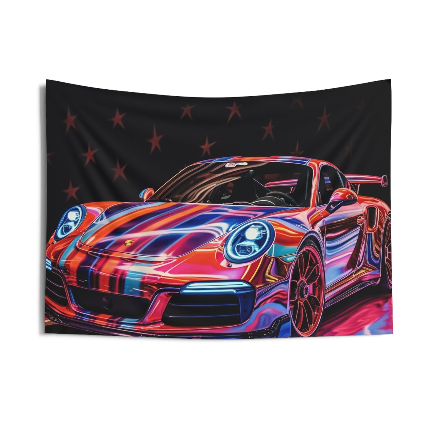 Indoor Wall Tapestries American Flag Colored Porsche 1