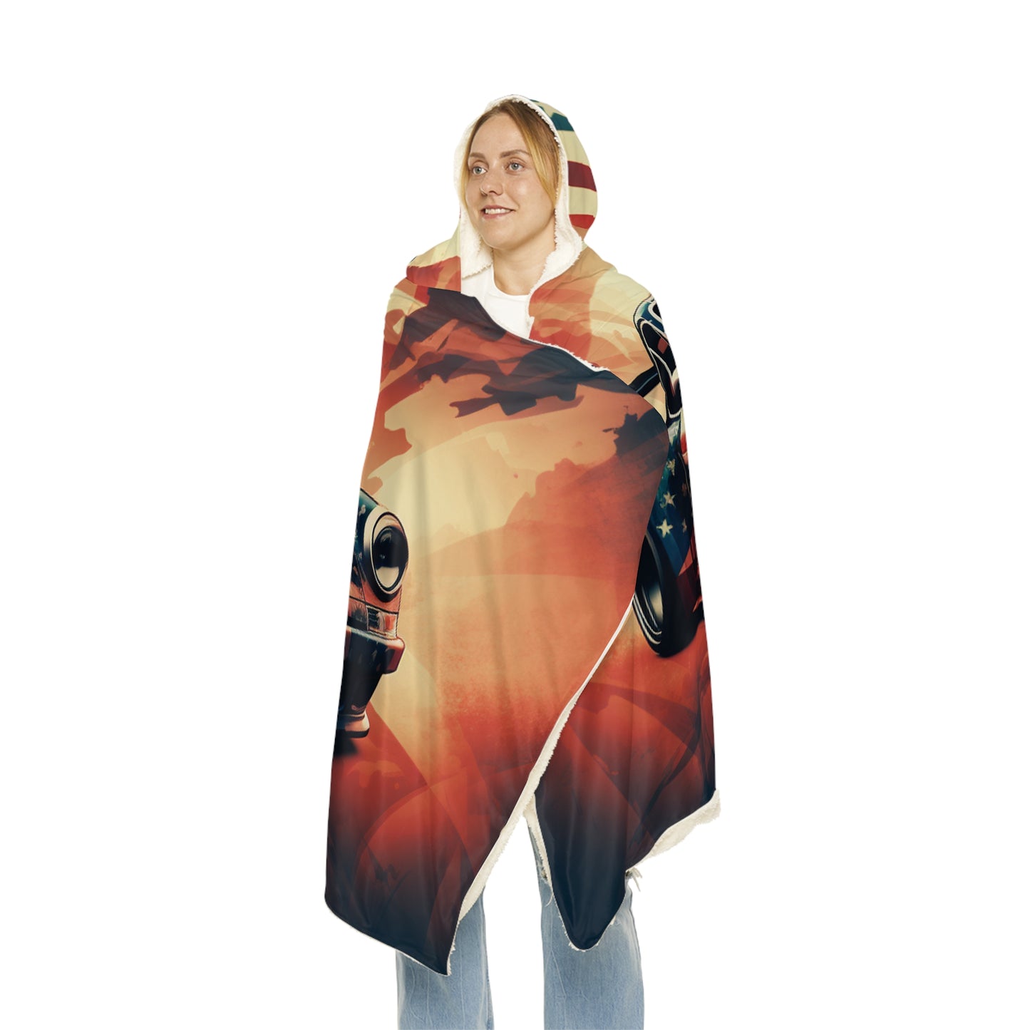 Snuggle Hooded Blanket Abstract American Flag Background Porsche 4